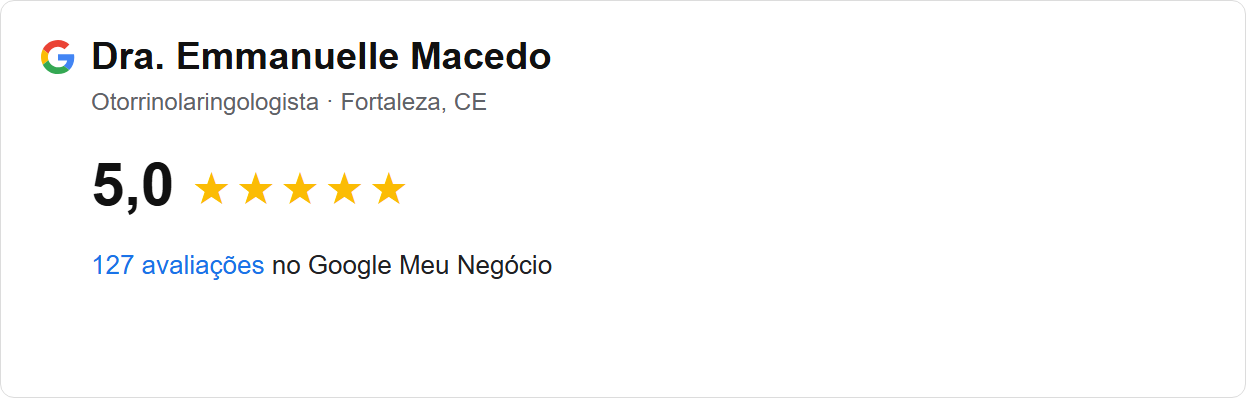 Avaliação 5,0 no Google — Dra. Emmanuelle Macedo