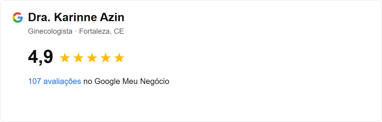 Avaliação 4,9 no Google — Dra. Karinne Azin