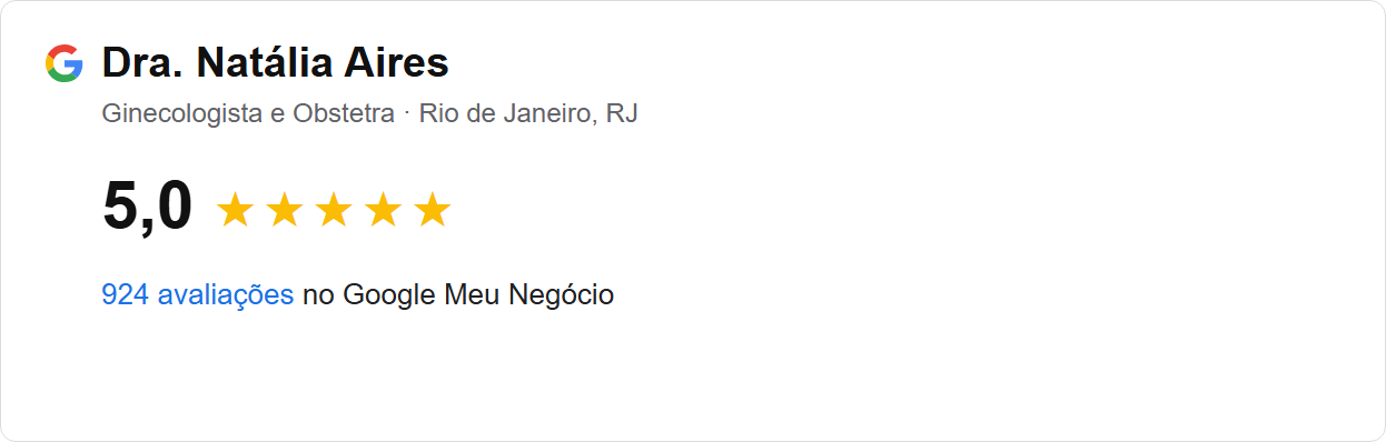 Avaliação 5,0 no Google — Dra. Natália Aires