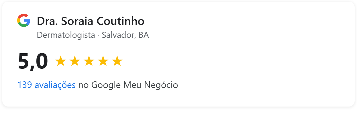 Avaliação 4,9 no Google — Dra. Soraia Coutinho